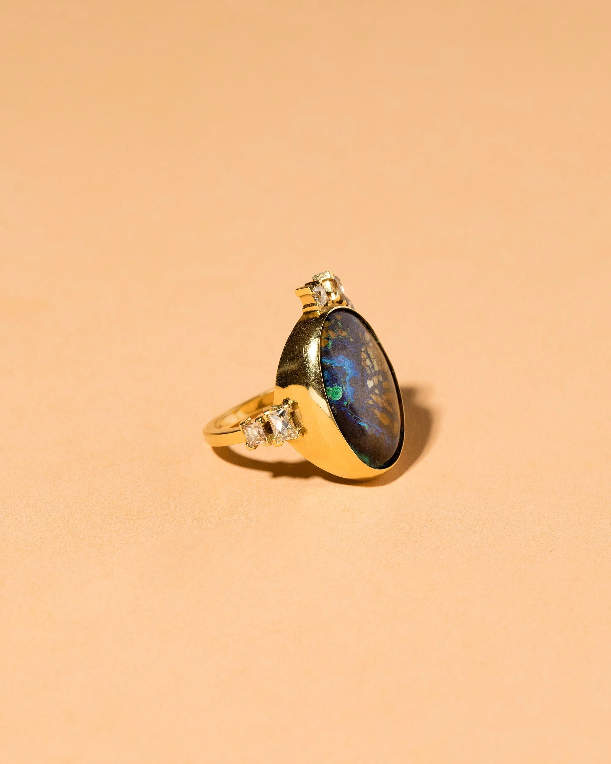 Azurite Malachite & Diamond Ring - Image 3