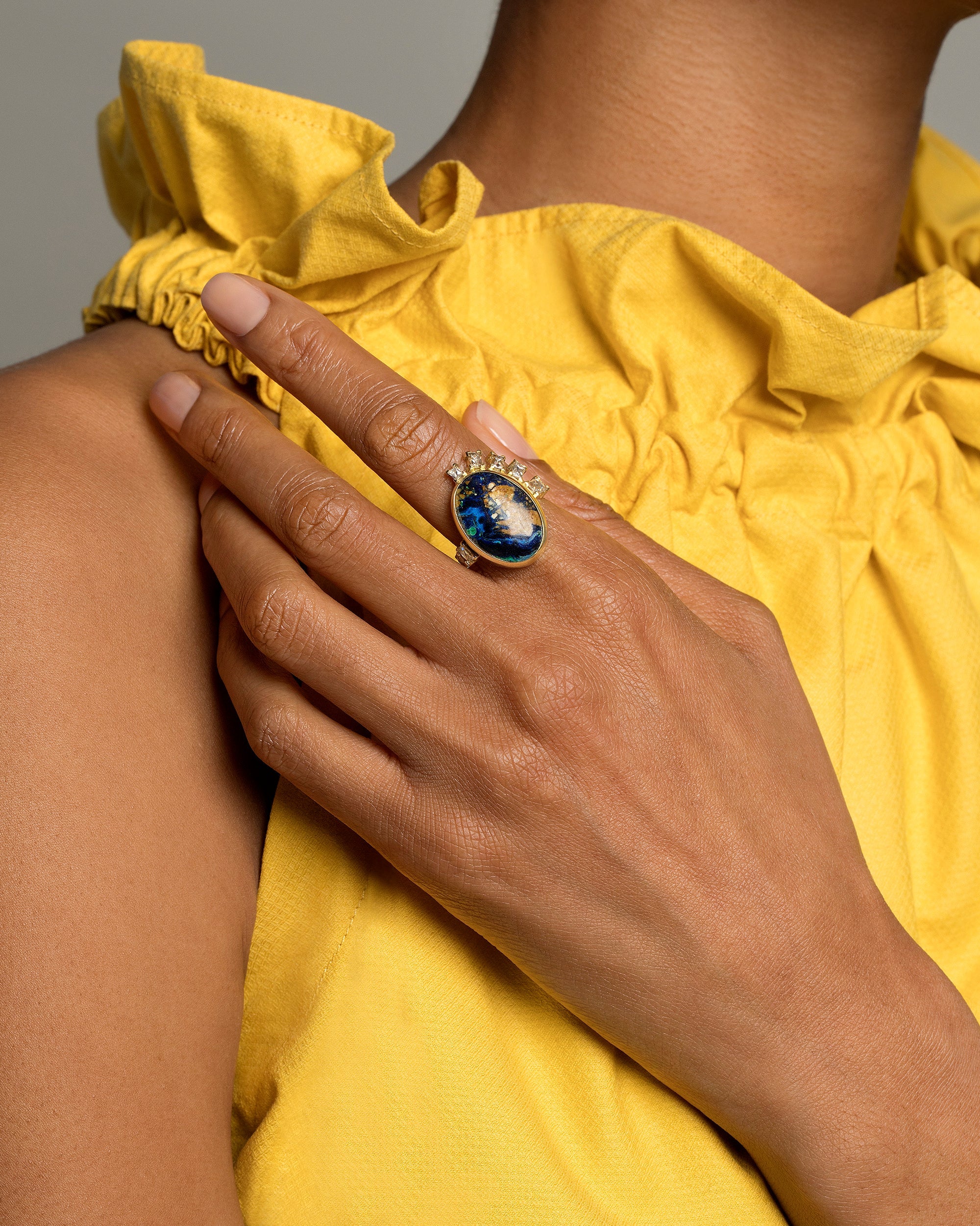 Azurite Malachite & Diamond Ring - Image 4