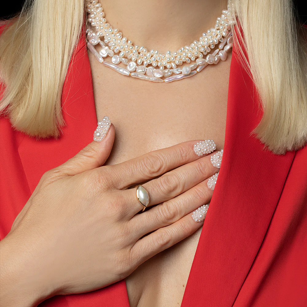 Braided Zipper Pearl Collar Necklace - Image 6