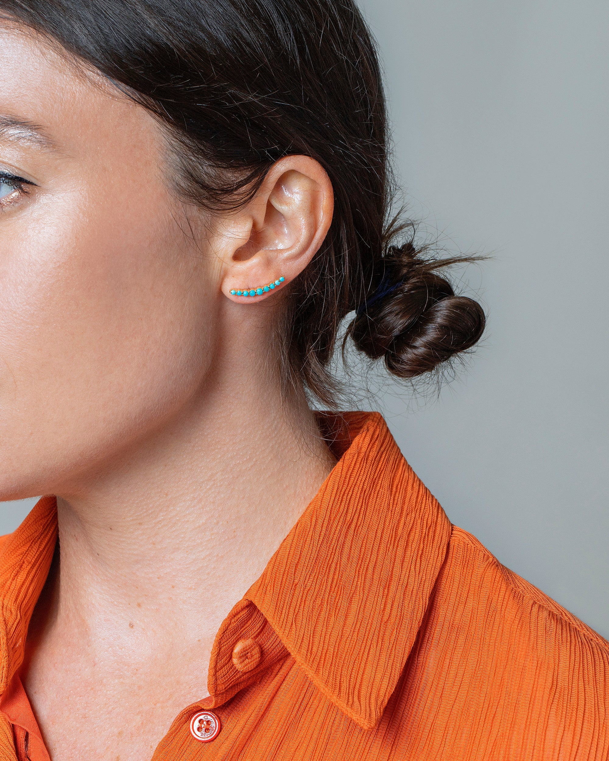 Crescent Ear Climber Stud Earrings - Turquoise - Image 2