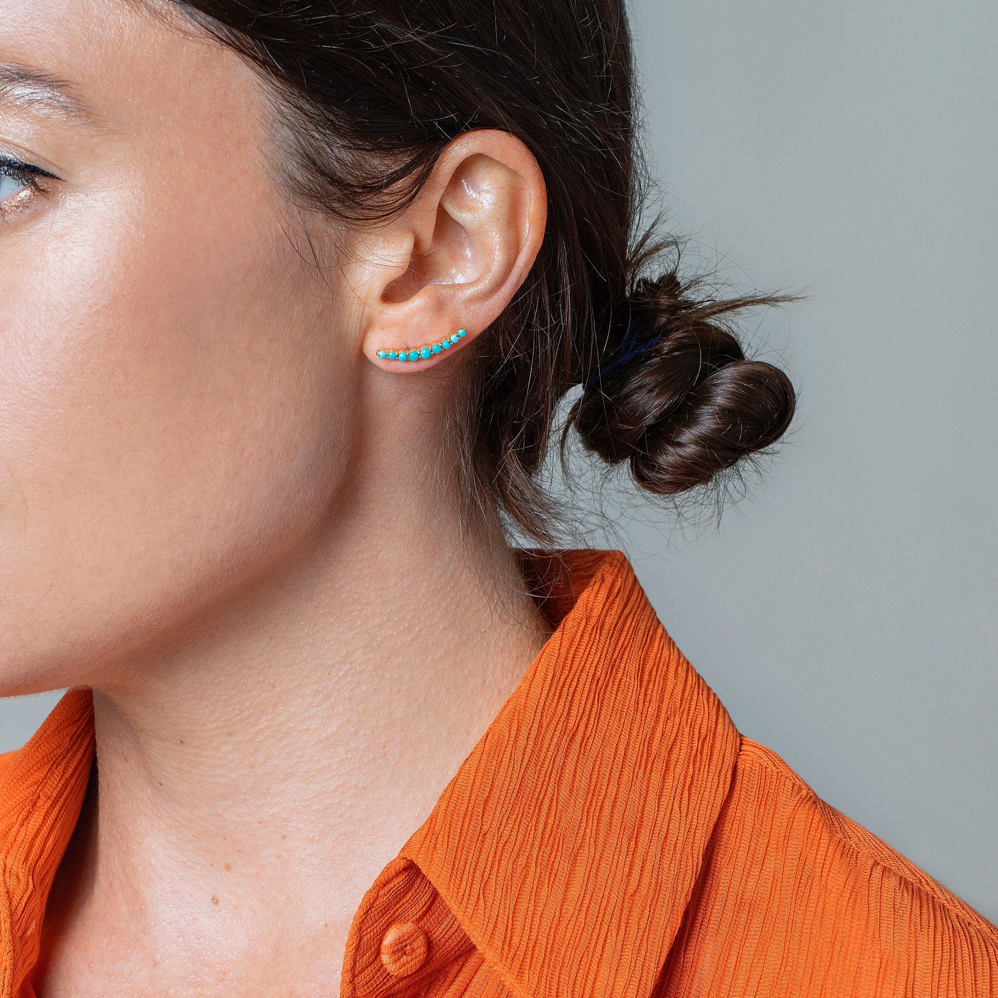 Crescent Ear Climber Stud Earrings - Turquoise - Image 3