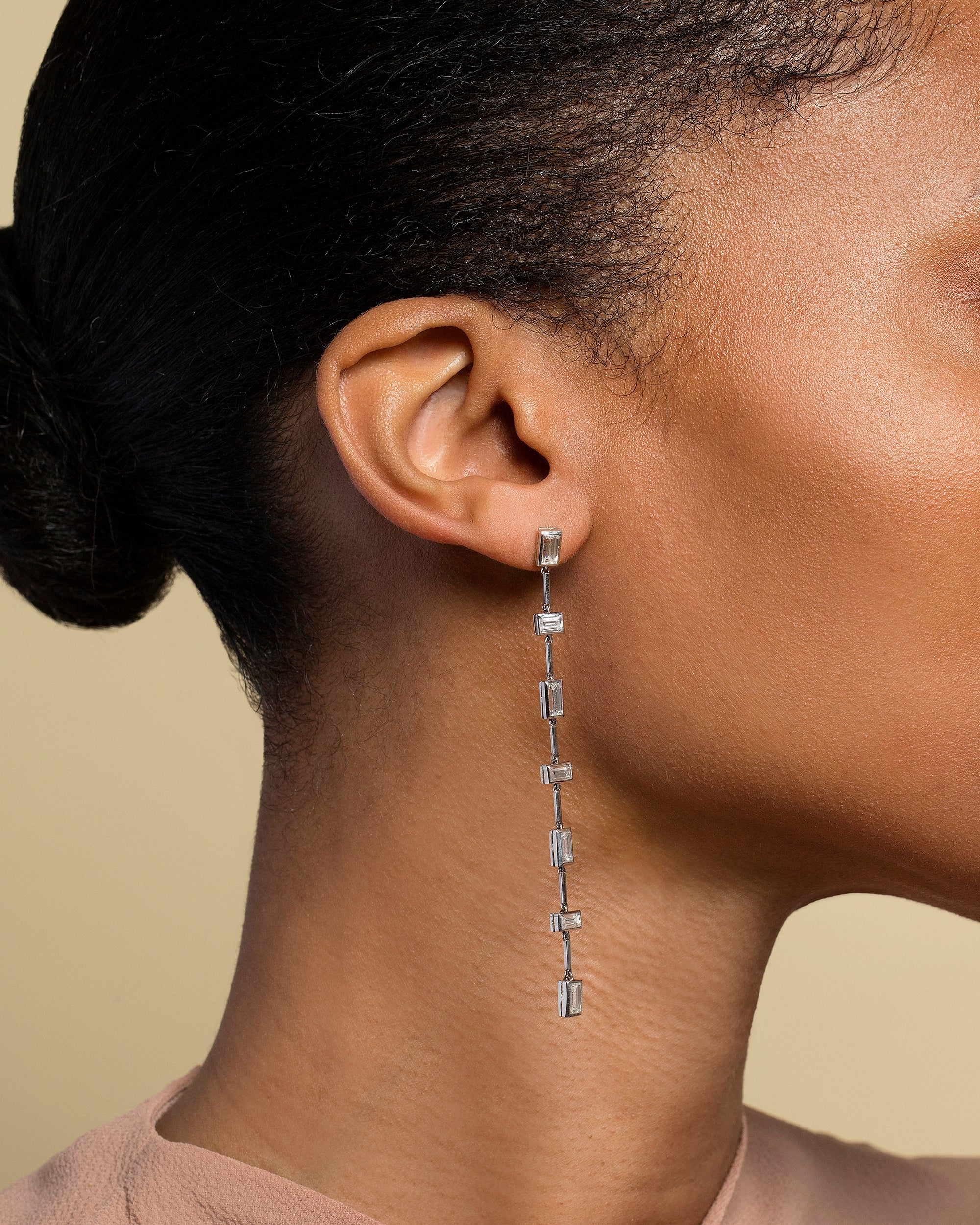 Diamond Baguette Drop Earrings - Image 2