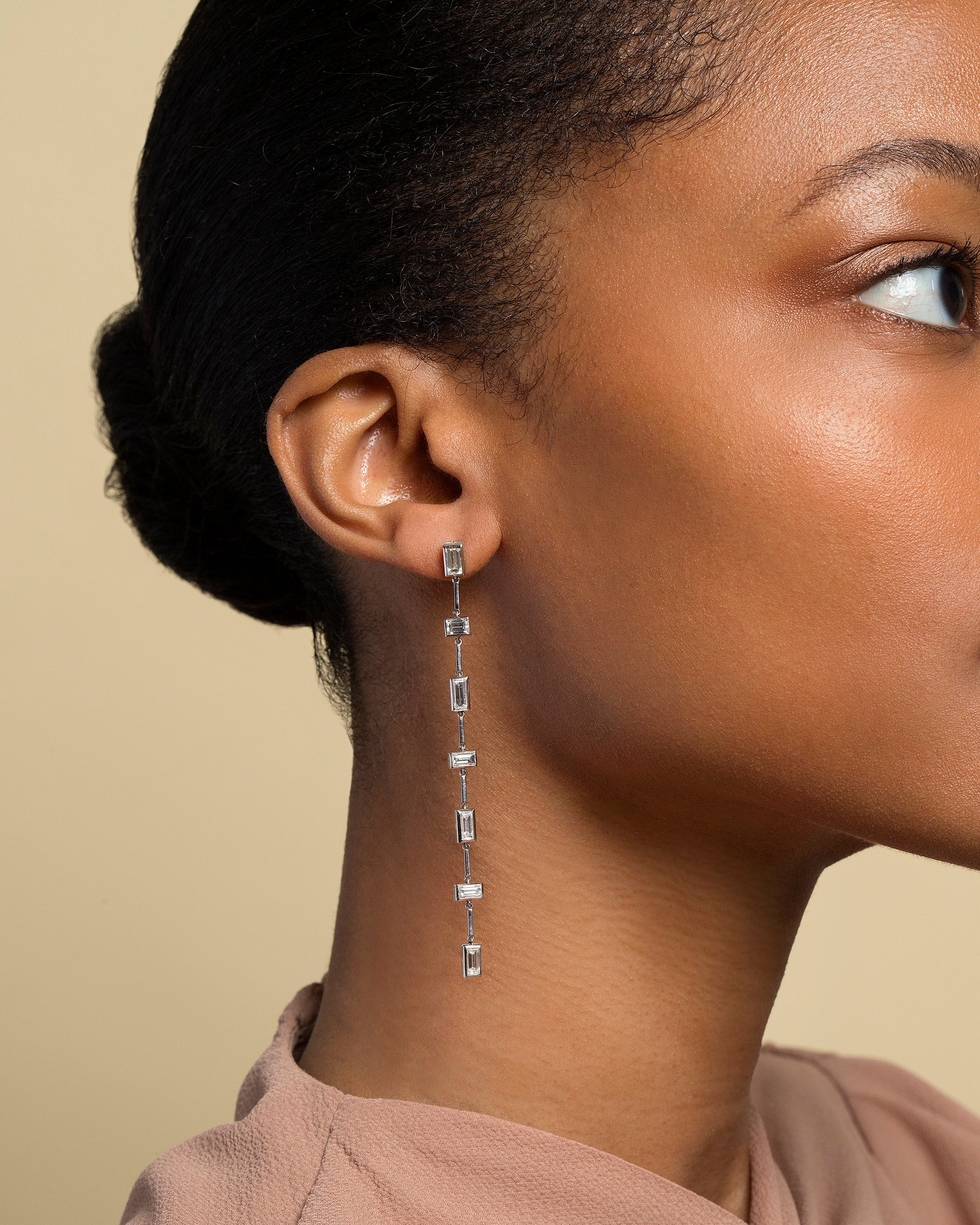 Diamond Baguette Drop Earrings - Image 3