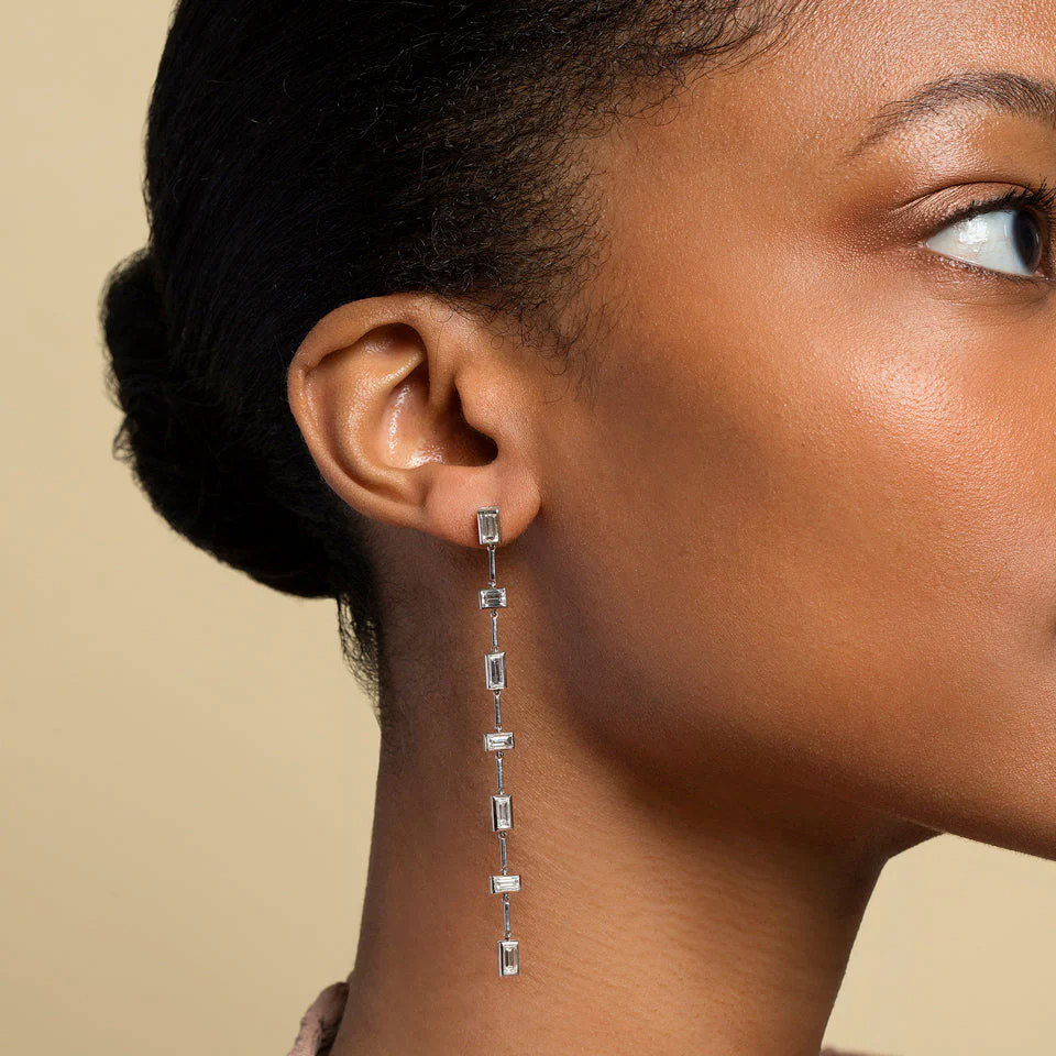 Diamond Baguette Drop Earrings - Image 4