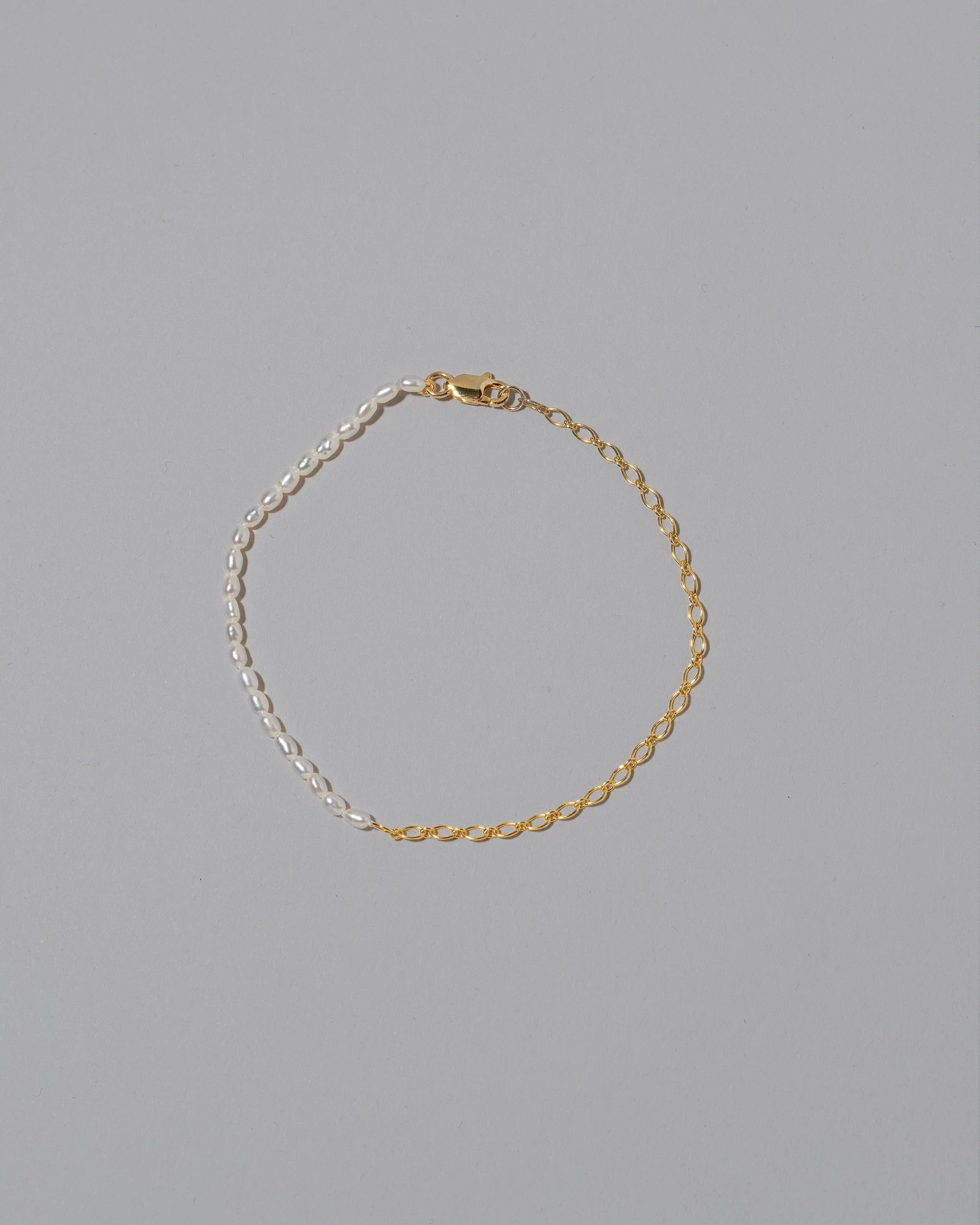 Half Oval Chain & White Seed Pearl Bracelet