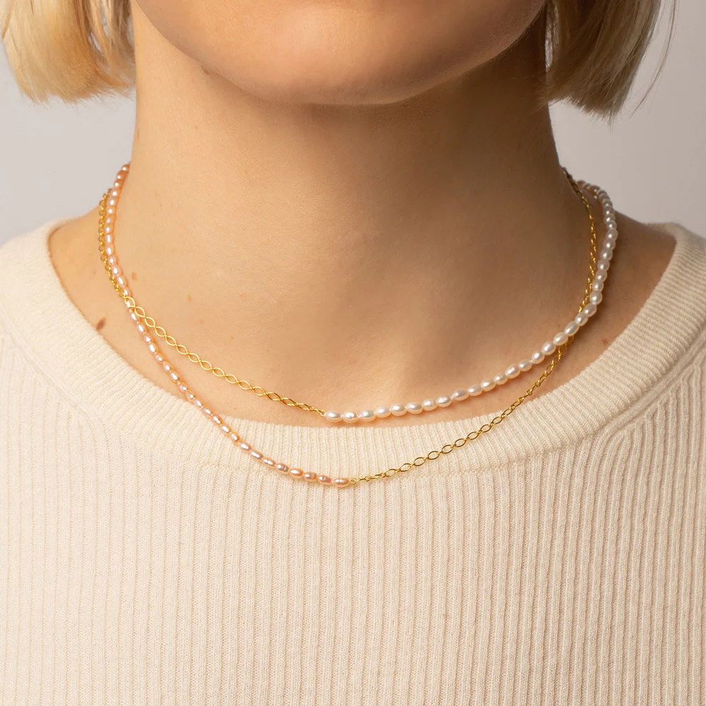 Half Oval Chain & Peony Seed Pearl Necklace - Image 4