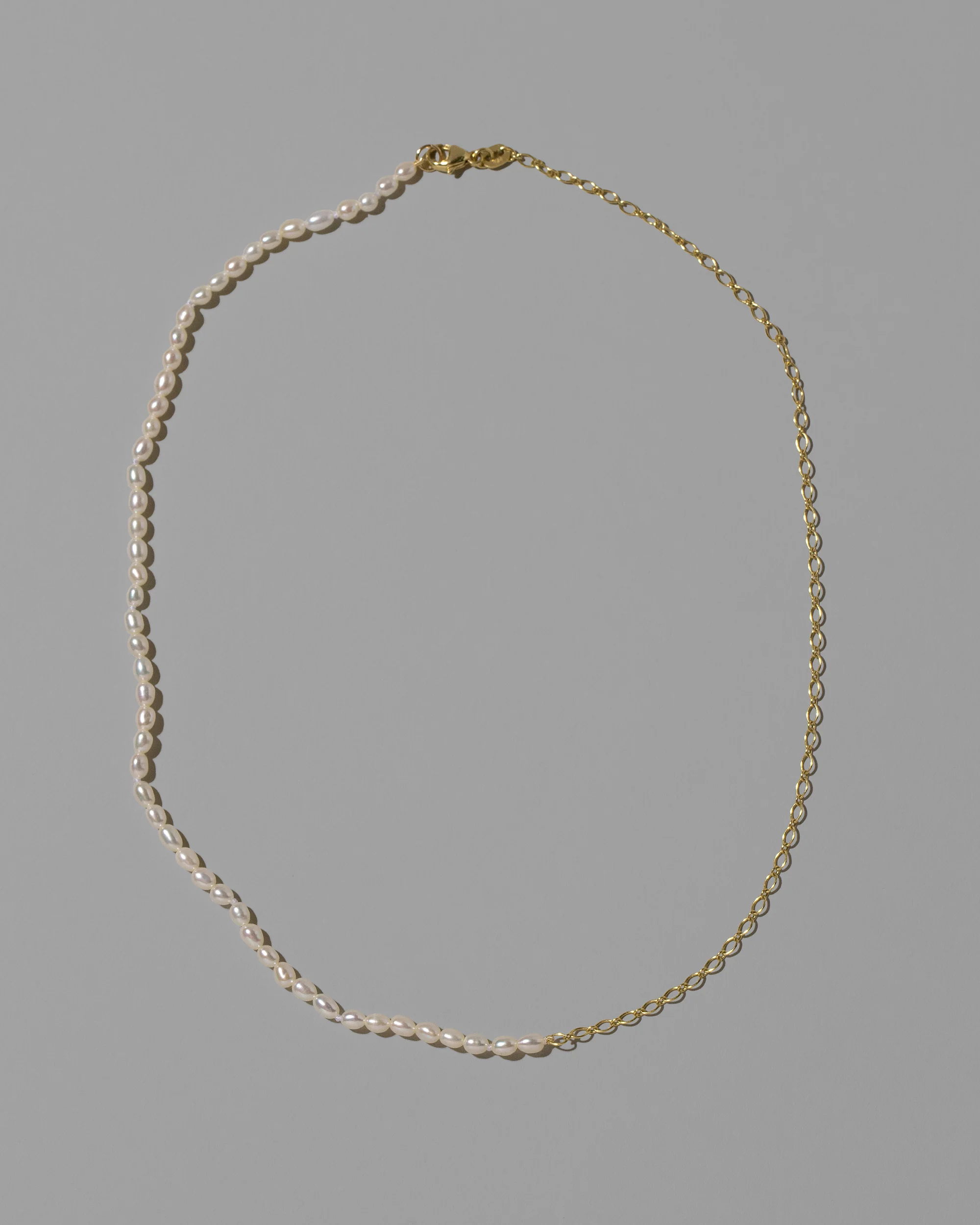 Half Oval Chain & White Seed Pearl Necklace
