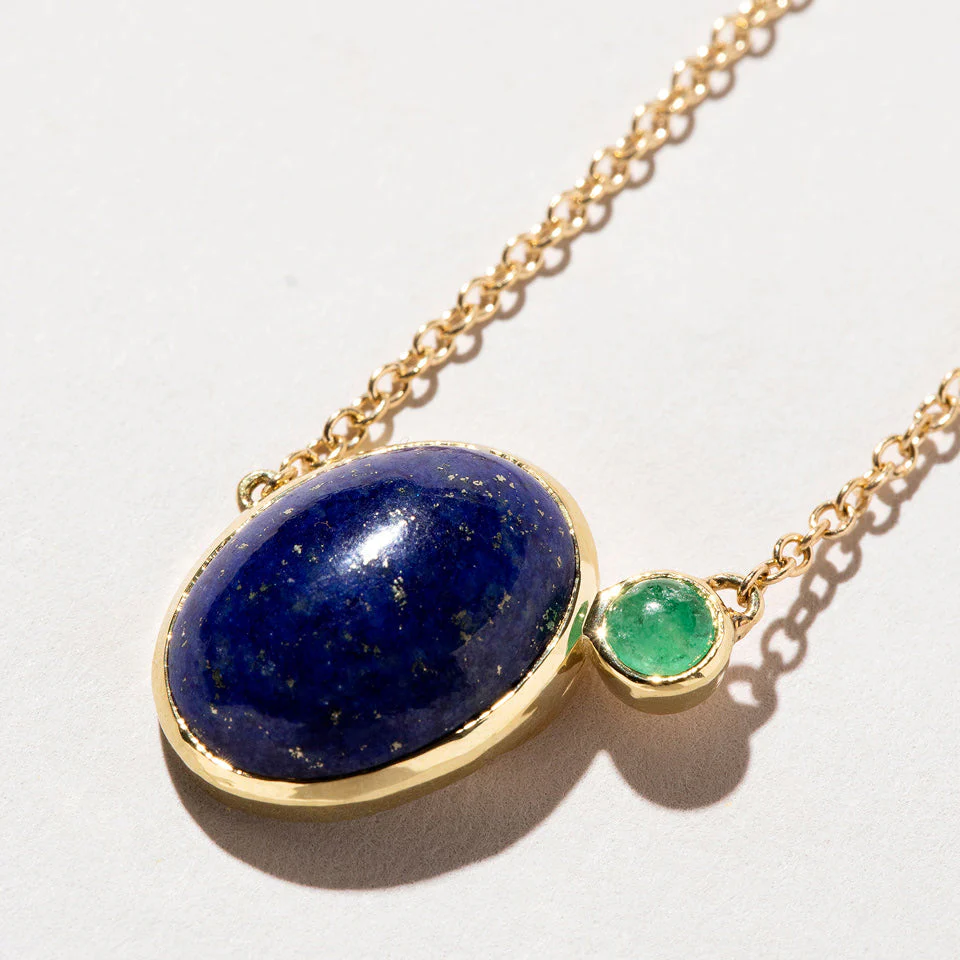 Lapis & Emerald Pendant Necklace - Image 3