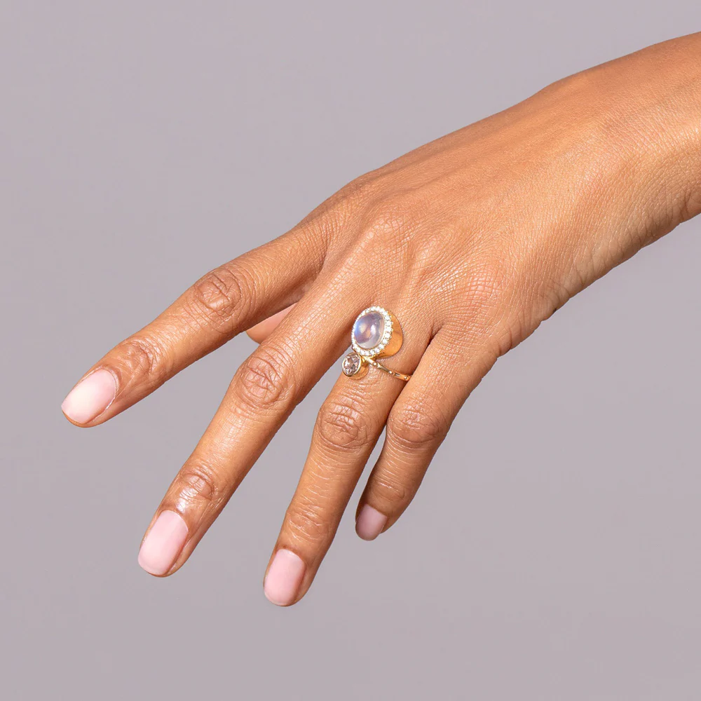 Moonstone & Diamond Cluster Ring - Image 7