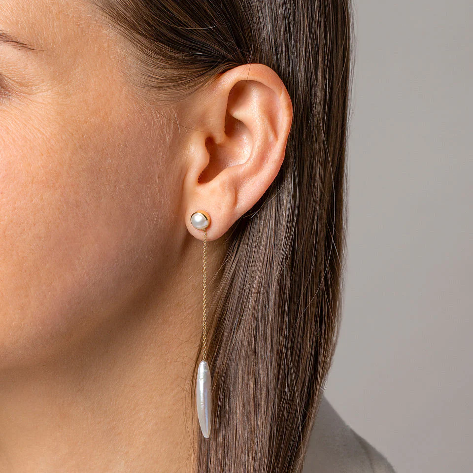 Navette Pearl Drop Earrings - Image 3