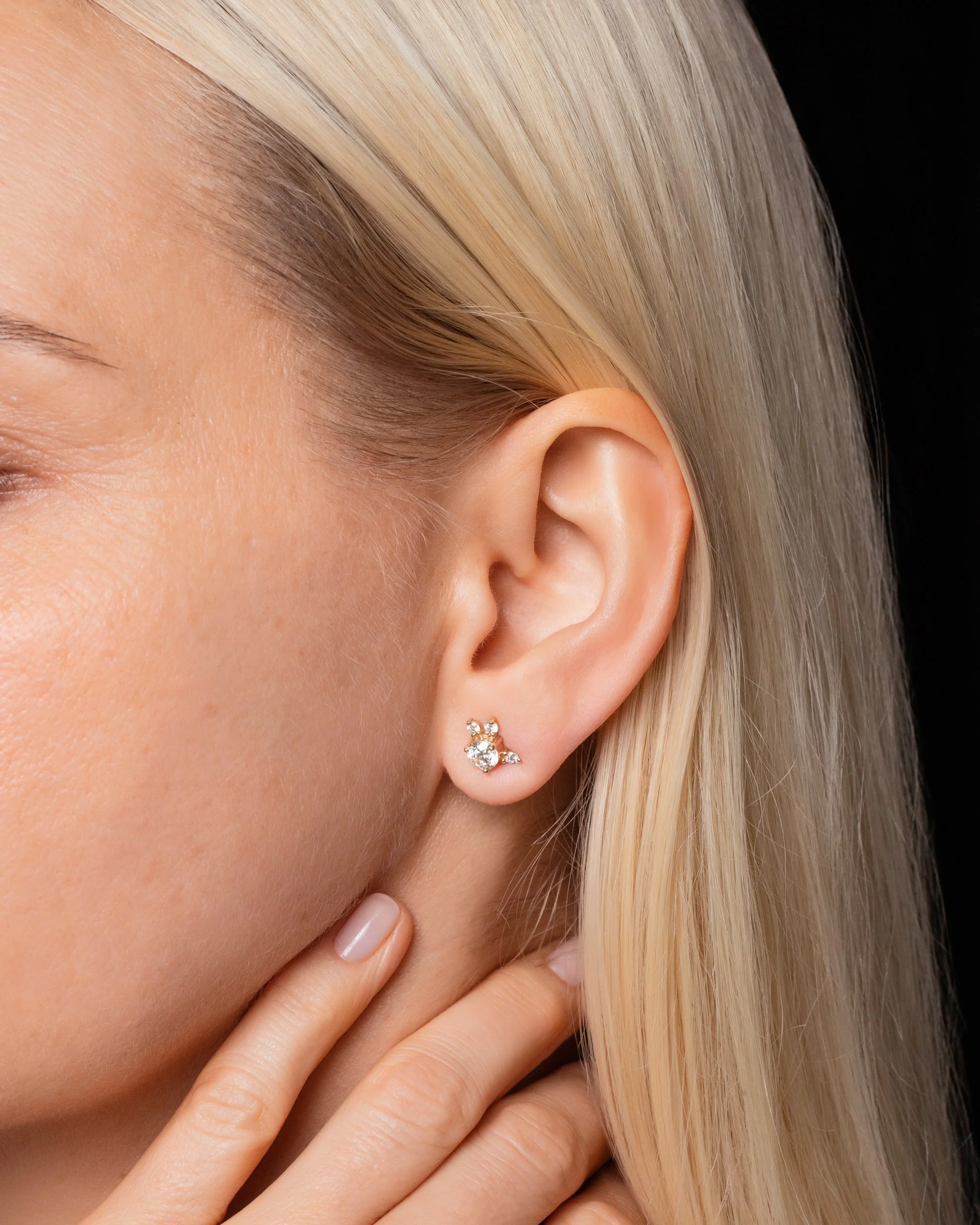 Cluster Stud Earrings - White Diamond - Image 3