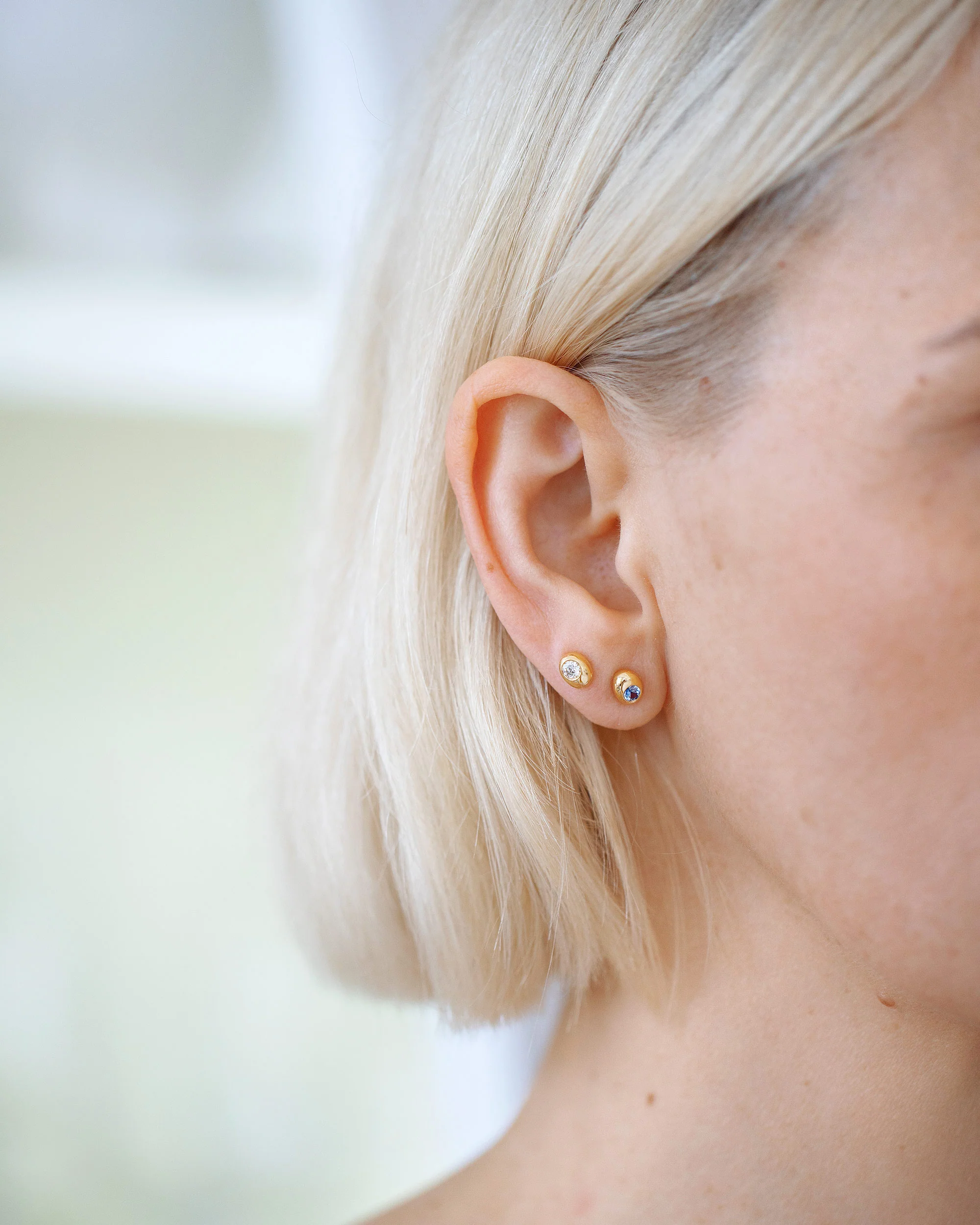 Level Stud Earrings - Blue Sapphire - Image 2