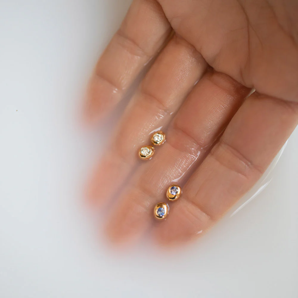 Level Stud Earrings - Pink Spinel - Image 4