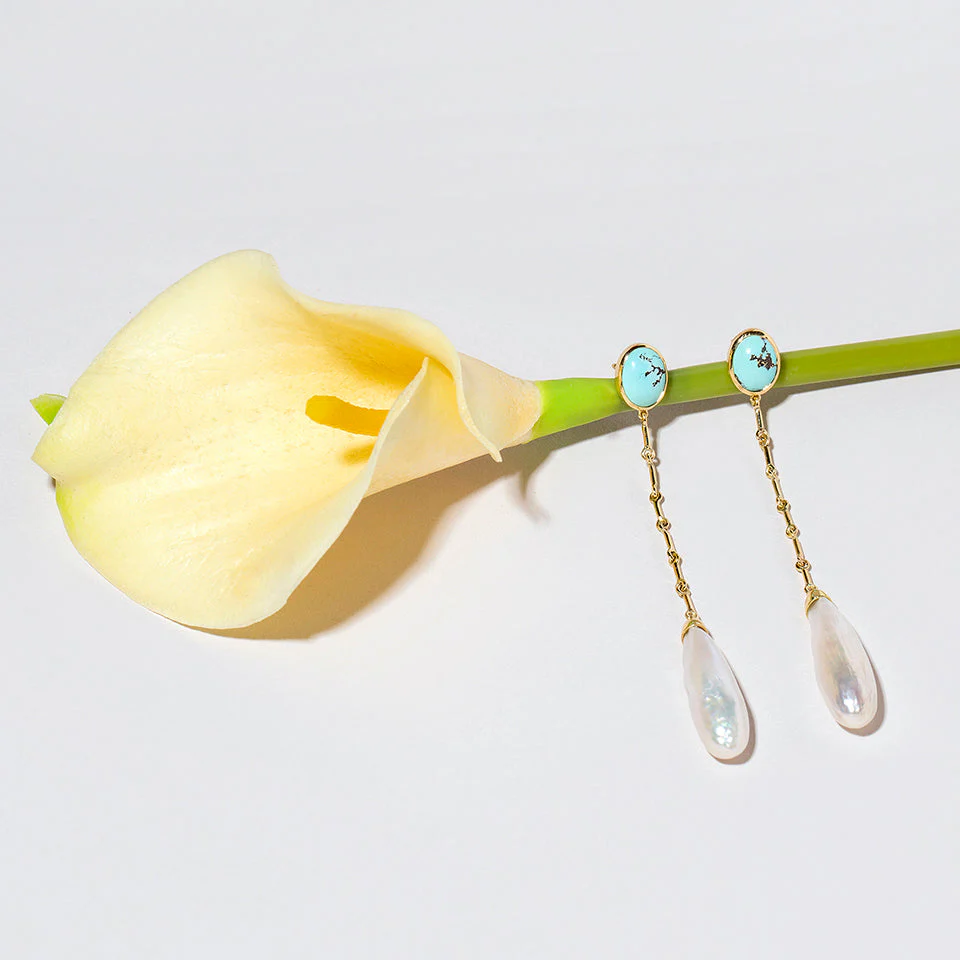 Pearl & Turquoise Shoulder Duster Earrings - Image 4