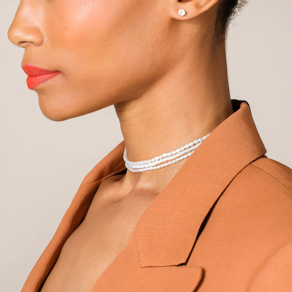 Pink Pebble Seed Pearl Choker Necklace - Image 4