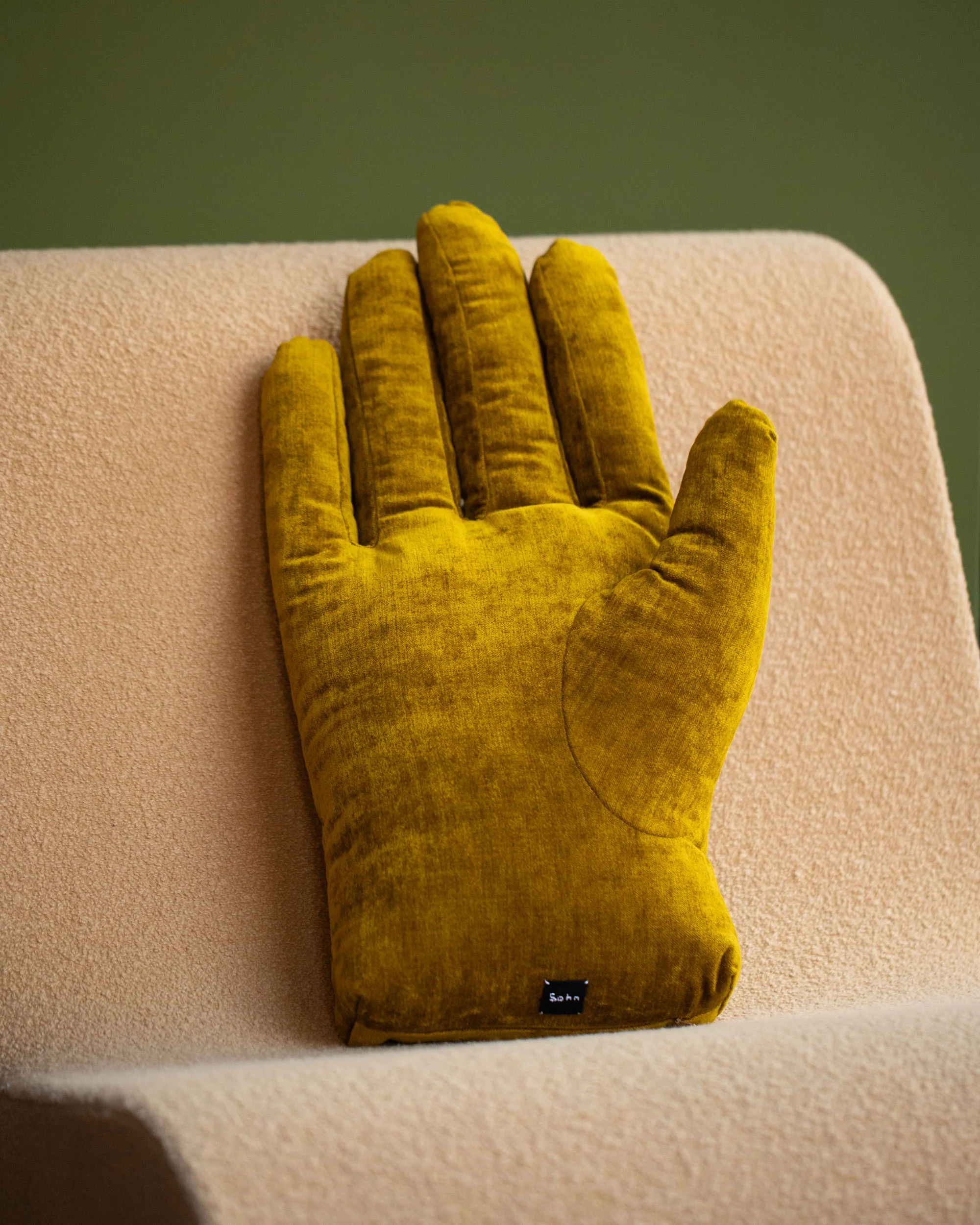 Chartreuse Chenille Soft Sculpture Hand Pillow - Image 2