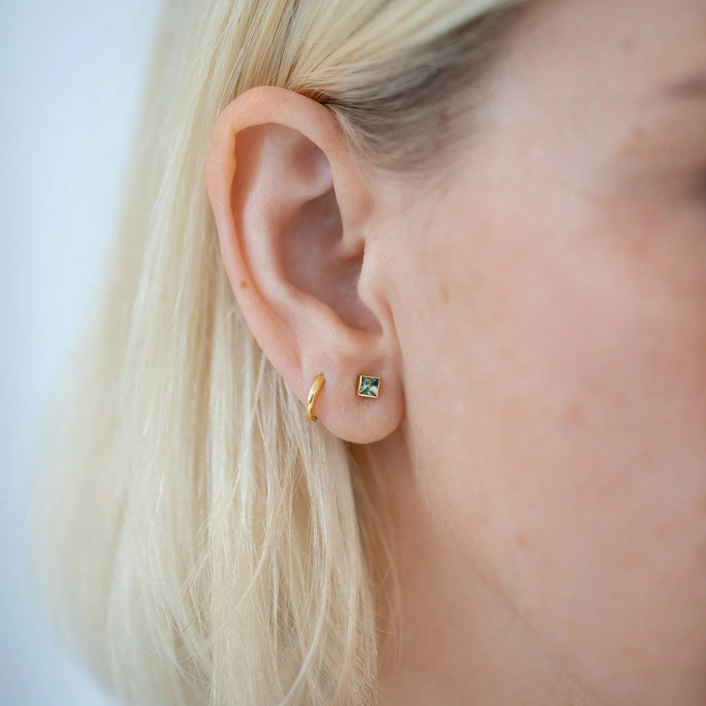 Square Frame Stud Earrings - Petite Bicolor Pink/Blue Sapphire - Image 2