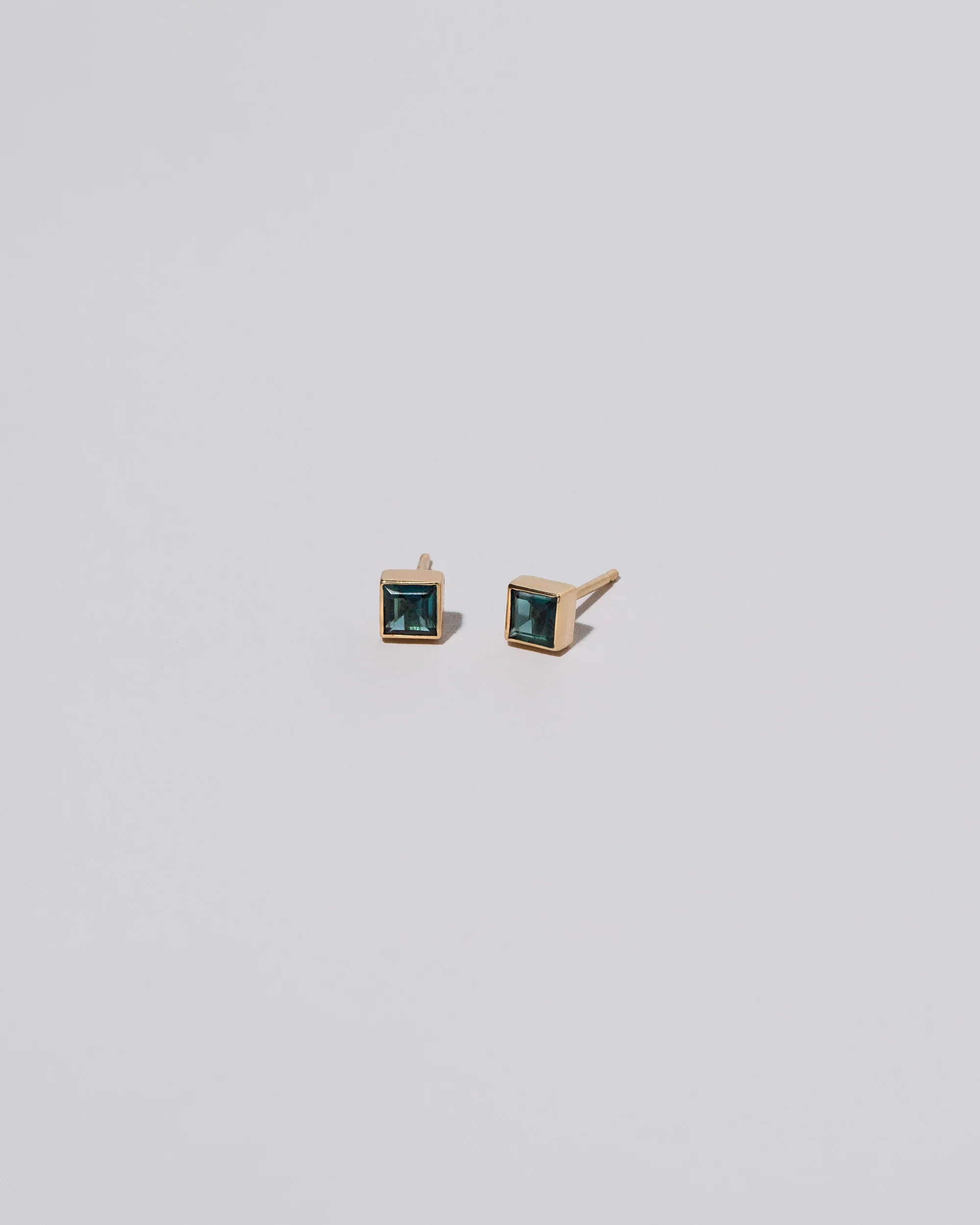 Square Frame Stud Earrings - Teal Tourmaline
