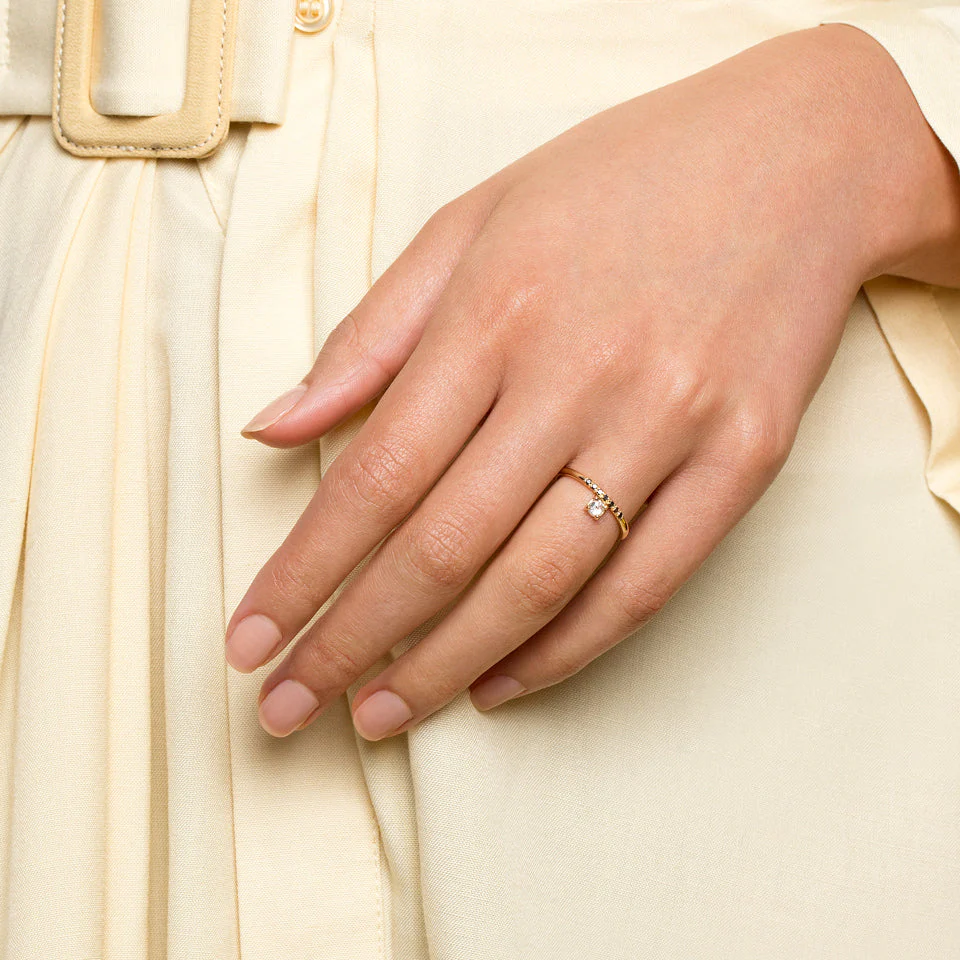 Stacked Ring - White & Black Diamond - Image 4