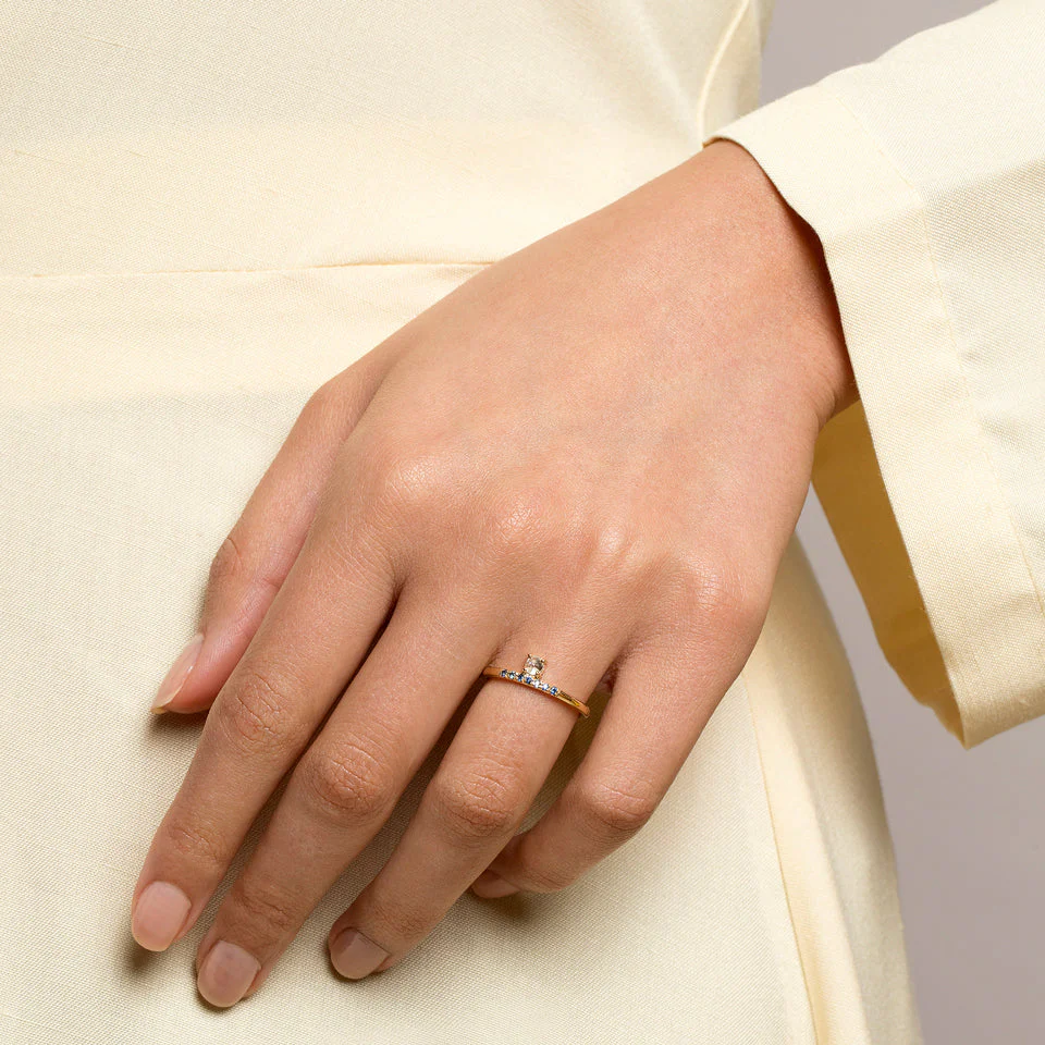 Stacked Ring - White Diamond & Sapphire - Image 4