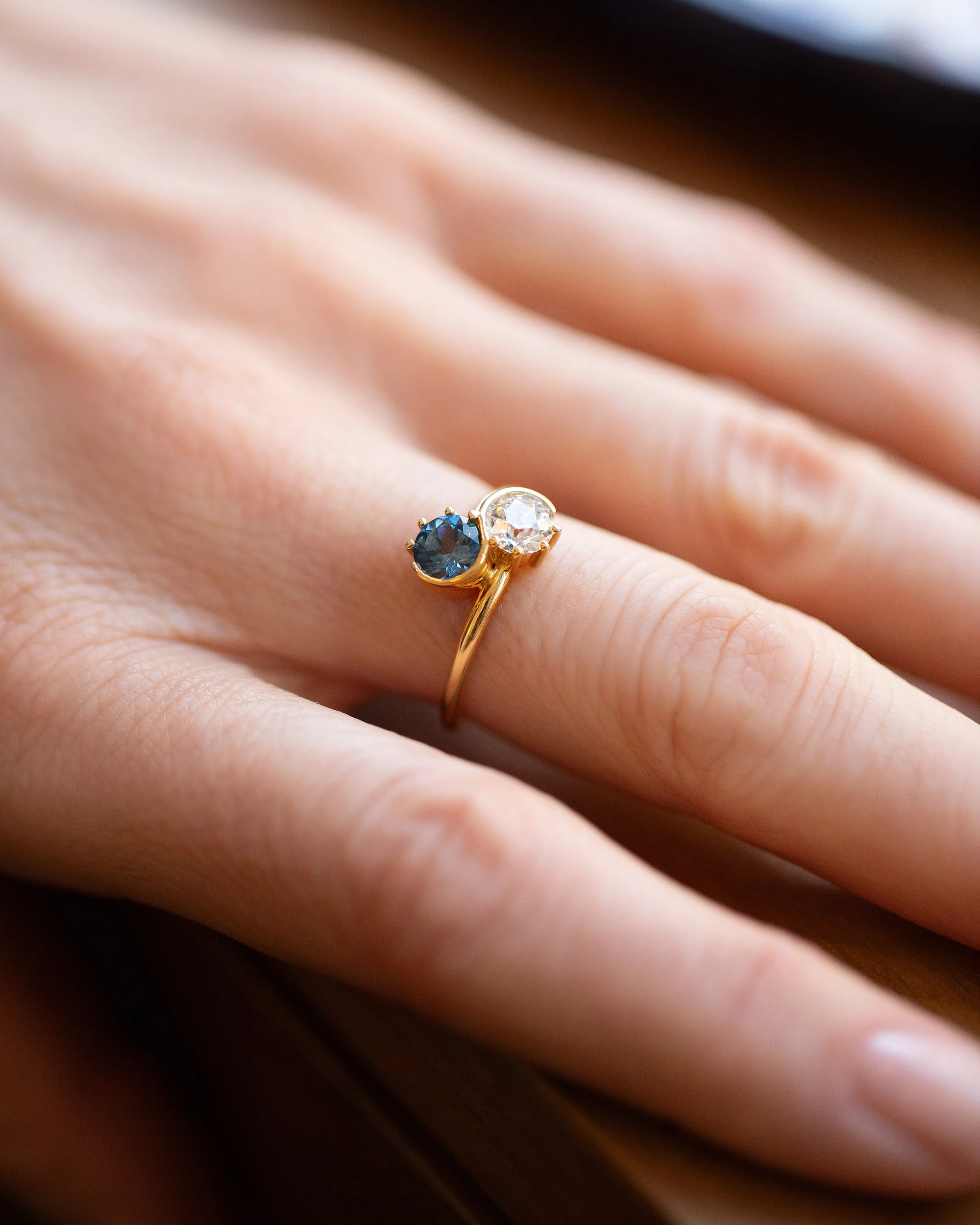 Sun & Moon Union Ring - Sapphire & Diamond - Image 4