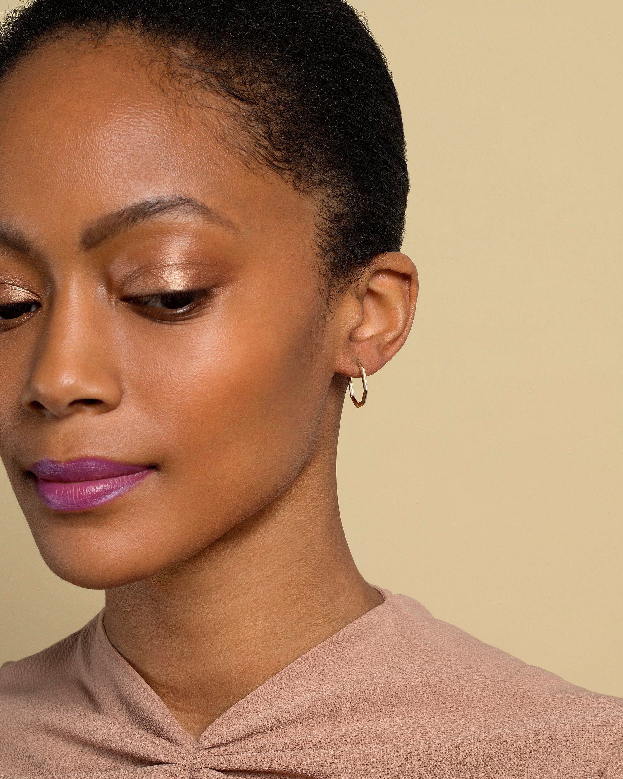 Thin Segmented Hoop Earrings - Image 2