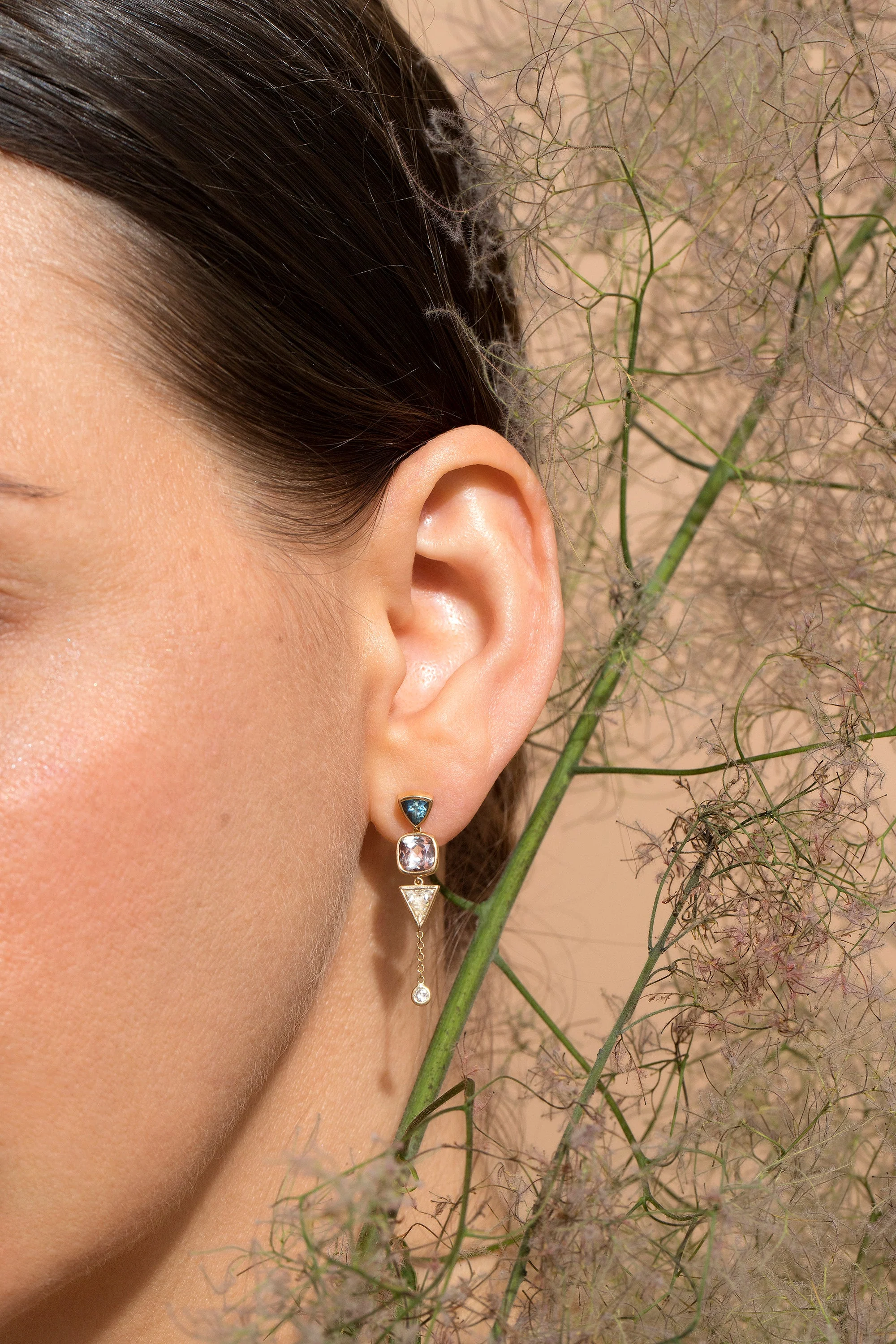 Trillion Cut Sapphire Cluster Earrings - Image 2