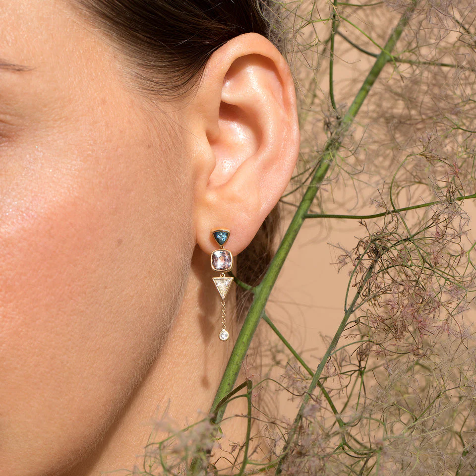 Trillion Cut Sapphire Cluster Earrings - Image 3